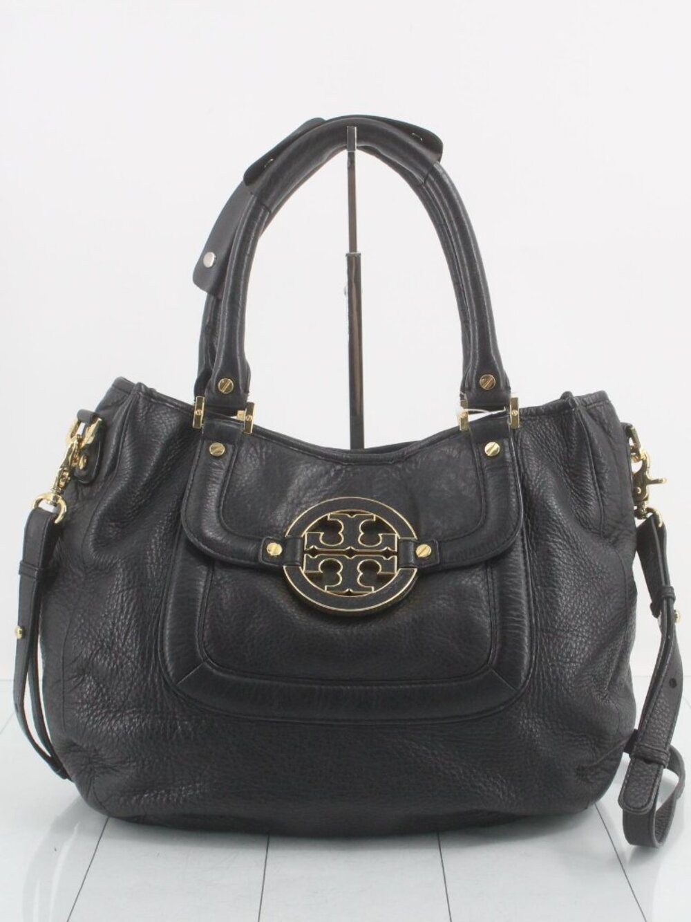 Tory Burch Amanda Black Pebbled Leather with Gold Logo
